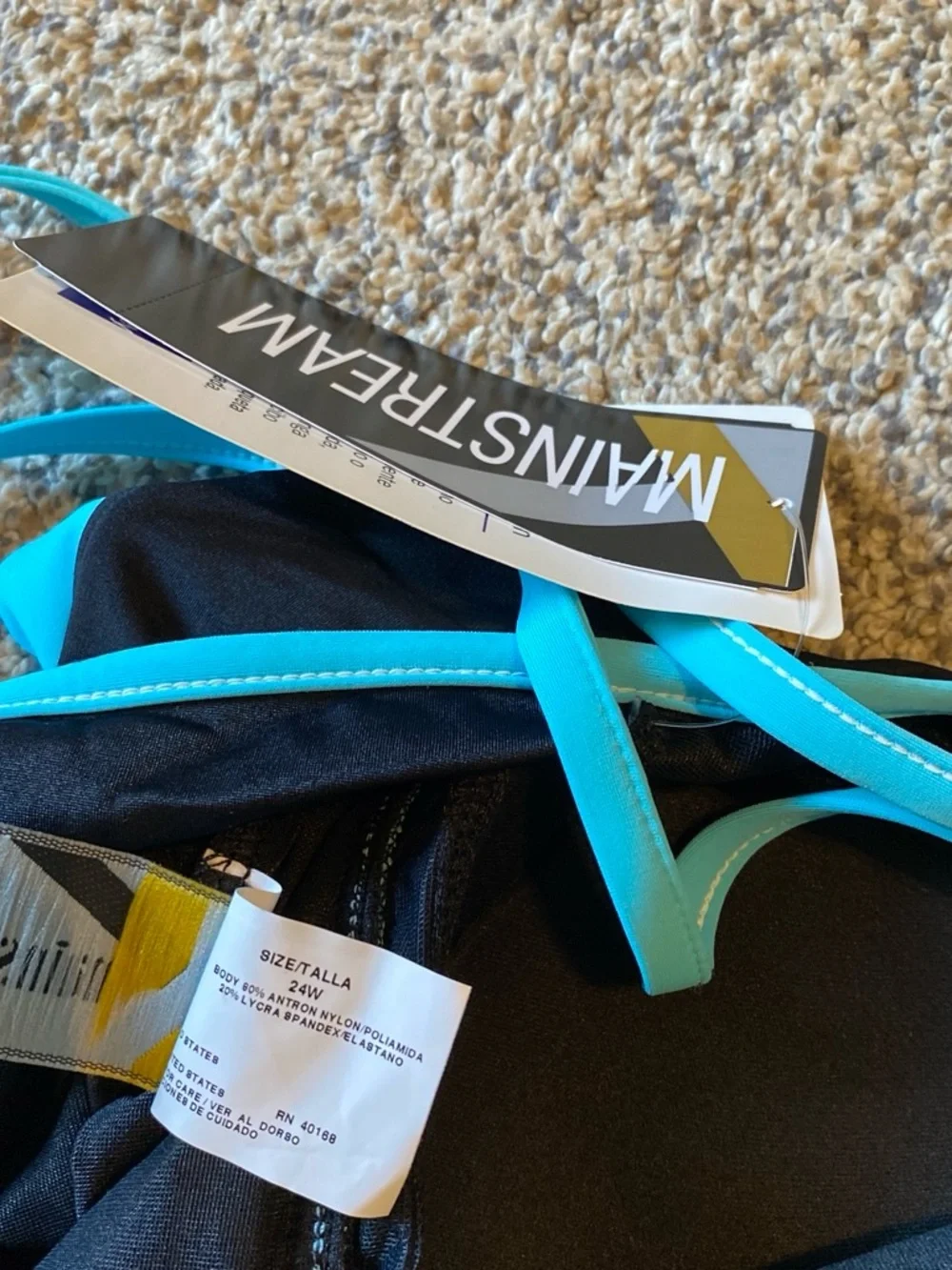 Mainstream NWT Women's Black Swimdress with Teal Trim Size 22W
